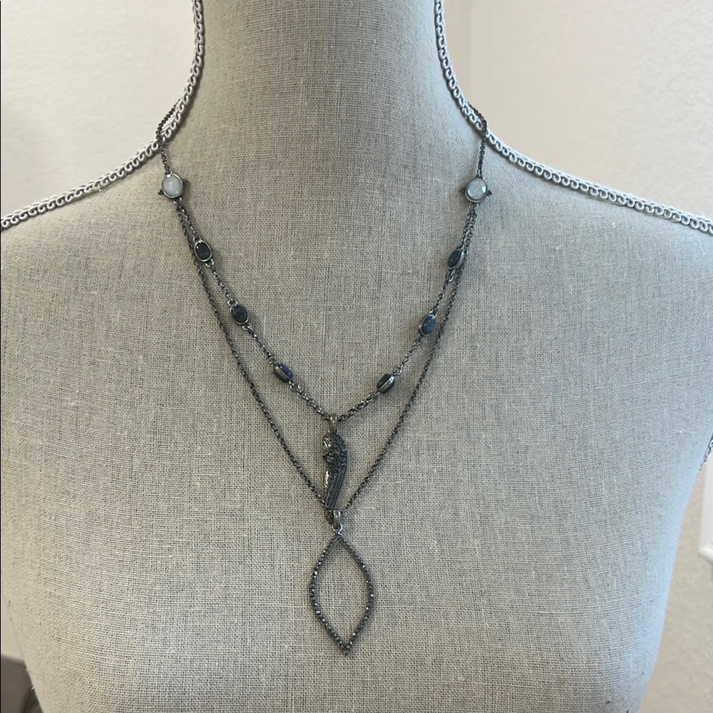 Lucky brand Elegant Silver wing Necklace with Black Accents